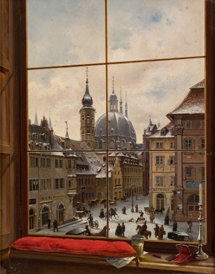 German Master   19th century. Würzburg in winter. 