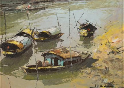Lê Minh   1937 Vietnam Two paintings. River landsc