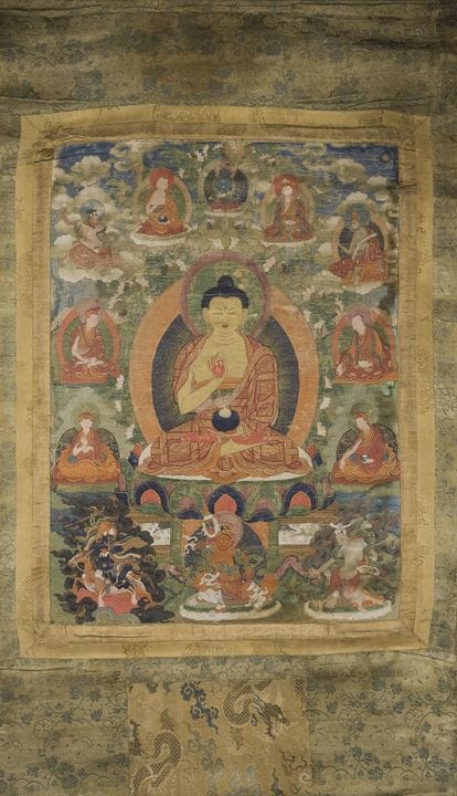 Thangka, Tibet, XIXe siècle. Bouddha Shakyamuni av