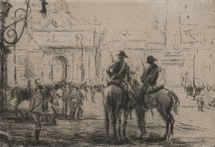 Italienische Schule. Stadt vor dem Fest. Radierung