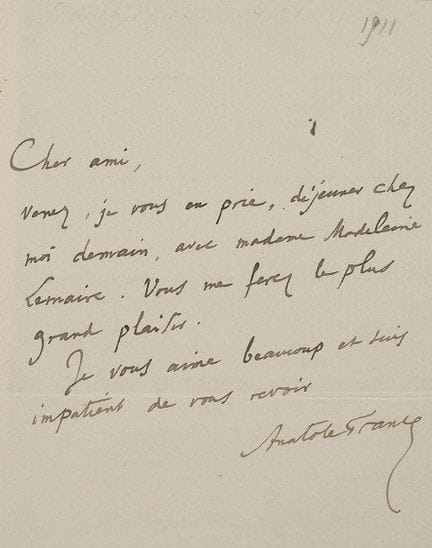 Autograph. – Anatole France (1844–1924), French wr