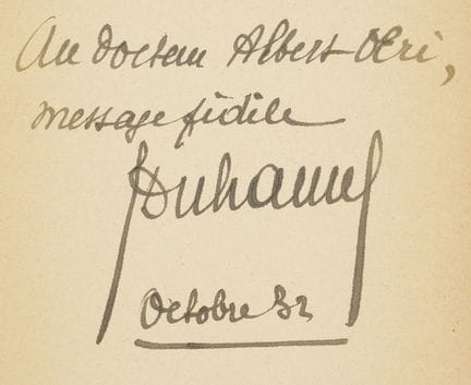Signaturen / Widmungen in Büchern. – Duhamel, Geor
