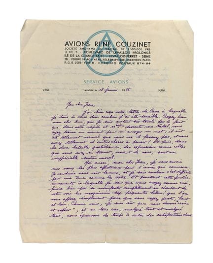 COUZINET, René (1904-1956).

Carta autógrafa, Leva
