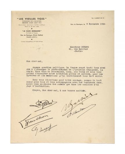 VIEILLES TIGES

Carta firmada por cinco pioneros d