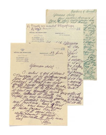 MERMOZ, Jean

3 cartas autógrafas «Jean», [1931], 