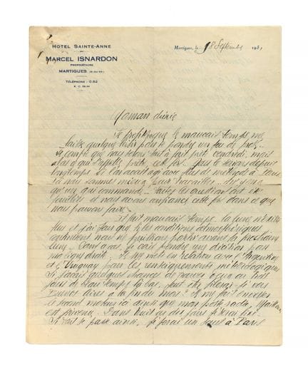 MERMOZ, Jean

Carta autógrafa «Jean», Martigues, 1