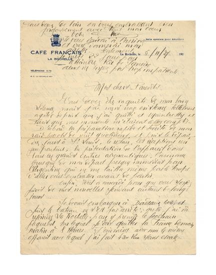 MERMOZ, Jean

Carta autógrafa «Jean», La Rochelle,
