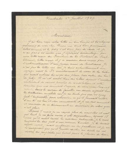 [ÉRABLE, Henri (1903–1926)].

Letter from his moth