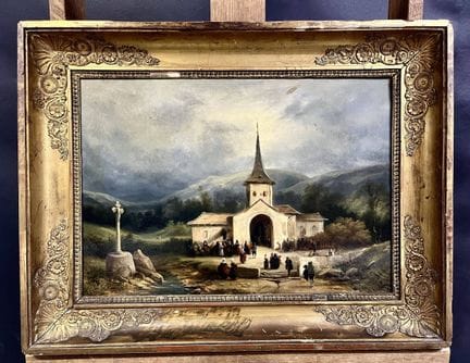 ECOLE DU XIXe siècle

Paysans devant l'Eglise

Hui