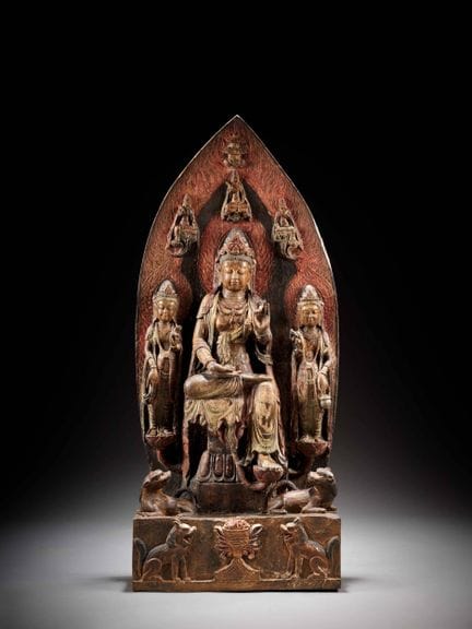 GRANDE STÈLE EN BOIS LAQUÉ, Chine, début du XXe si