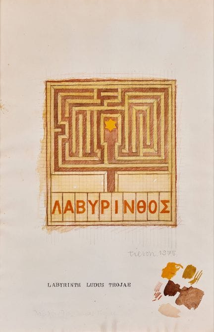 乔·蒂尔森

《特洛伊迷宫》——1975年

水彩与铅笔画于纸上

右下角签名并注明日期“Tilso