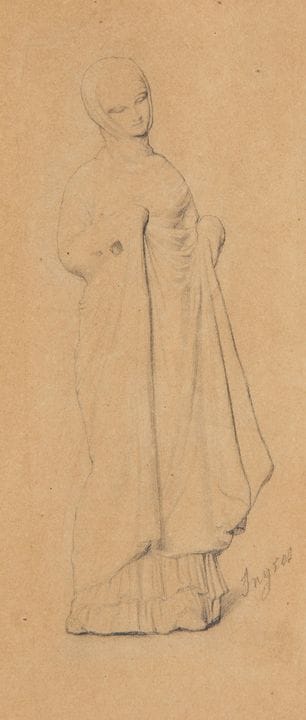 《塔纳格拉人物素描》

黑色铅笔画，署名“Ingres”，与让-奥古斯特-多米尼克·安格尔（1780