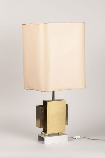 Lampe moderniste à piétement en lames de métal enc