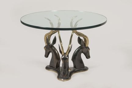1970's
Round coffee table with patinated bronze an