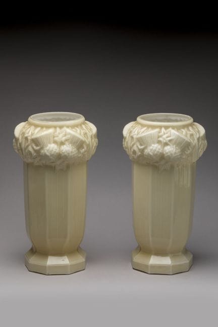 In the Style of Muller
Pair of beige opaline press