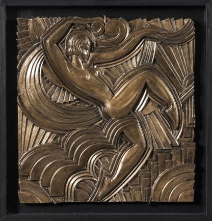 莫里斯-皮科（1900-1977）之后
"裸体舞者
金褐色铜锈灰泥浮雕，黑底画框。贝热尔广场浮雕的缩