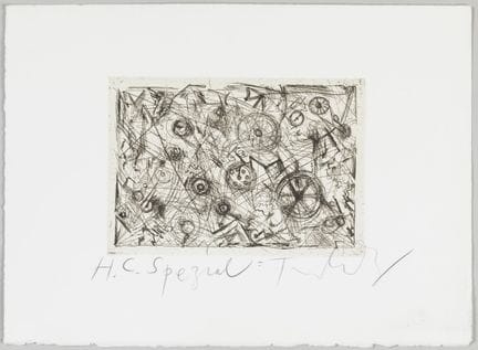 让·廷格利（1925-1991）。
《无题（元和谐）》，1985年
羊皮纸上的蚀刻版画
右下角用铅笔