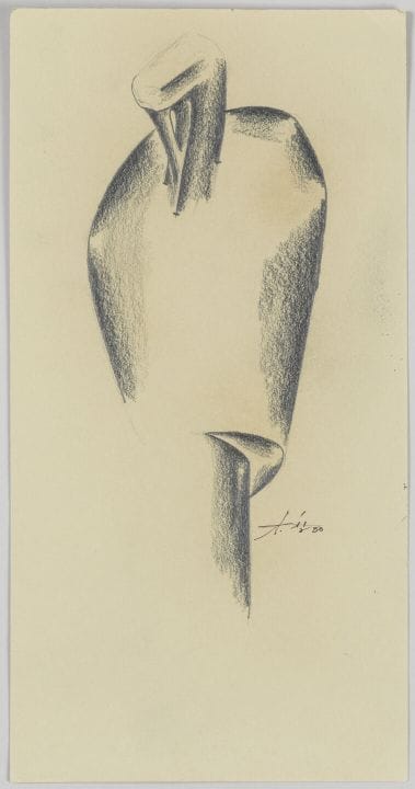 20世纪现代艺术流派。
《无题》，1960年
彩色纸上铅笔画
右下角签名并注明日期
38 x 19 