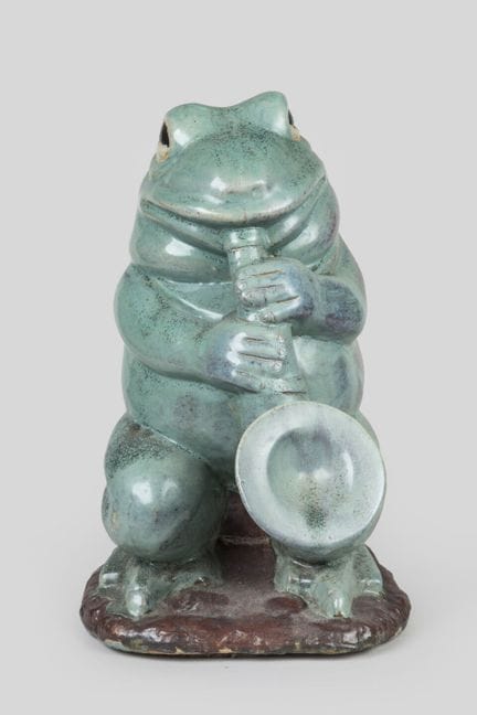 STATUE en céramique émaillée verte et marron figur