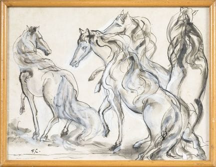 20世纪现代画派
《马》
纸本水墨与水粉画
左下角署有“FC”字母缩写
画面尺寸：22 x 29 厘
