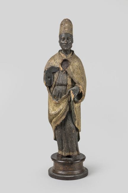 Reliquienstatue aus teilweise vergoldetem Holz mit