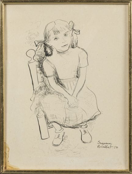 苏珊娜·贝尔泰（1900-1990）。
《坐在椅子上的小女孩》，1950年
墨水绘于羊皮纸上
右下角