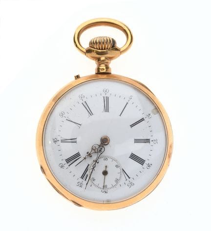 MONTRE à gousset en or jaune 750 °/°°. Cadran émai