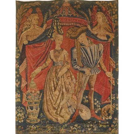 TAPISSERIE ancienne représentant un couple médiéva