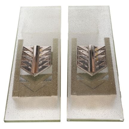 COPPIA DI APPLIQUE ART DECO in vetro smerigliato e