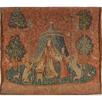 TAPISSERIE ancienne représentant la dame à la lico