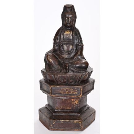 PICCOLA GUANYIN in ghisa con tracce antiche di dor