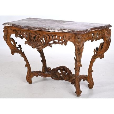 CONSOLE LOUIS XV in rovere patinato. Si regge su 4