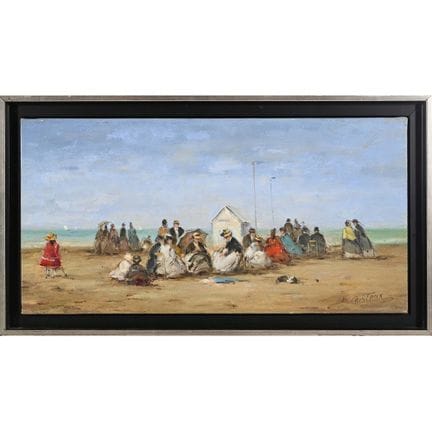 CRISTAUX F. «Sur la plage». Huile sur toile. H.30 