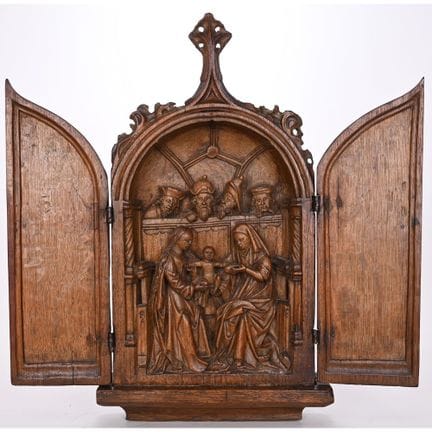 Triptychon aus Eichenholz, das eine Szene der Dars