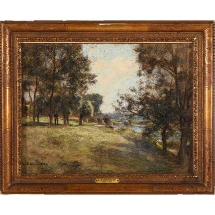 LHERMITTE Léon. (1844-1925). «Paysage en bord de r