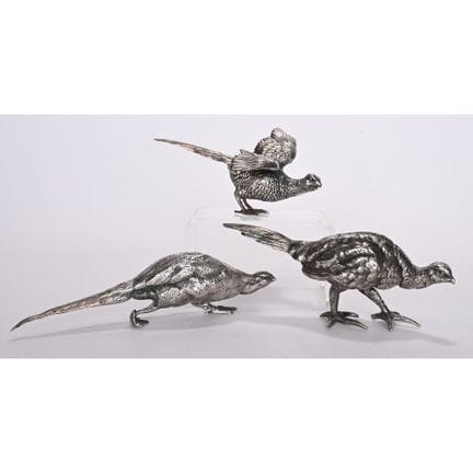 SET DI 3 FAGIANI in bronzo argentato. Altezza medi