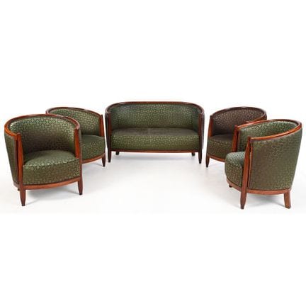 SET DI SEDUTE ART DECO in legno patinato con sedut