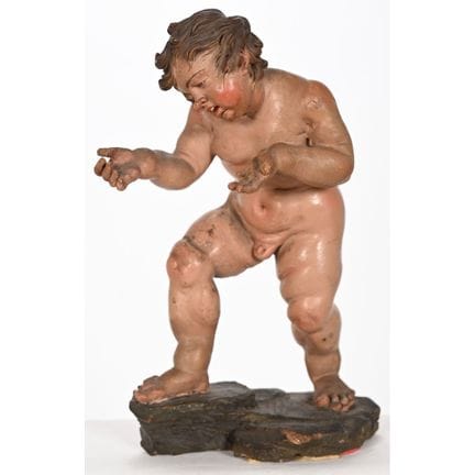 Figur aus polychromer Terrakotta, die einen nackte