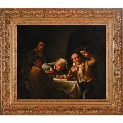 ECOLE FRANCAISE XIXè. «Scène de taverne». Huile su