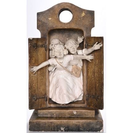 SOGGETTO in ceramica smaltata raffigurante tre bam