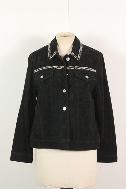 ALL SAINTS - Veste en cuir velours de chèvre noir.