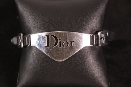 DIOR - Bracelet ruban en cuir noir et métal argent