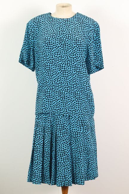 LOUIS FERAUD - Ensemble en soie turquoise à moifs 