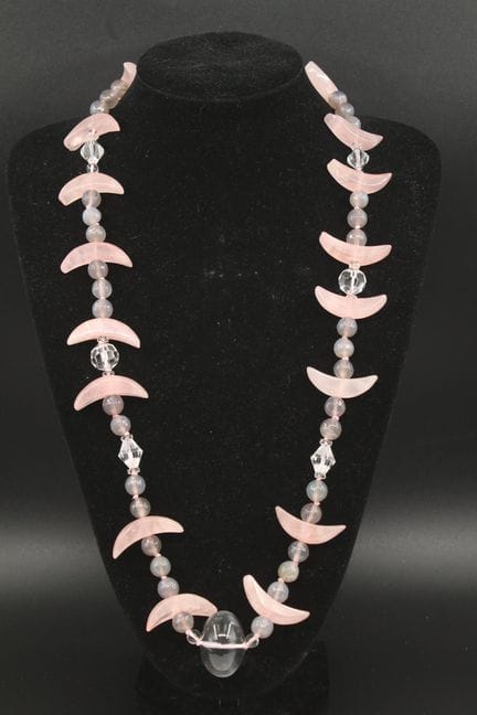 Modeschmuck-Halskette aus Rosenquarz, Achat und Kr