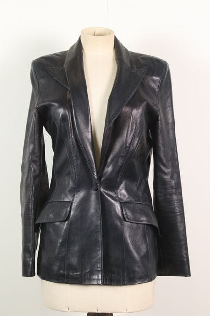 MUGLER - Veste à découpes en cuir d'agneau noir, l