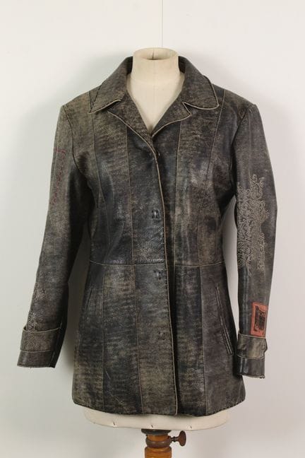 ARMANI Jeans - Veste en cuir effet vieilli imprimé