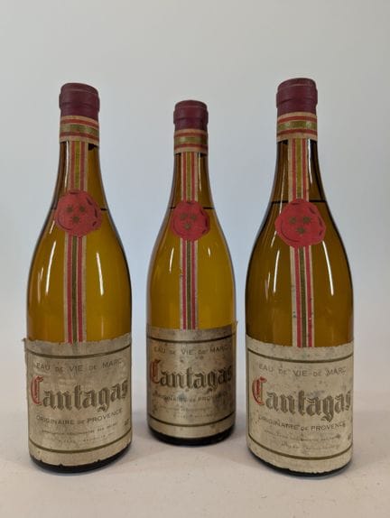 3 bouteilles Cantagas, Eau-de-vie de Marc, Provenc