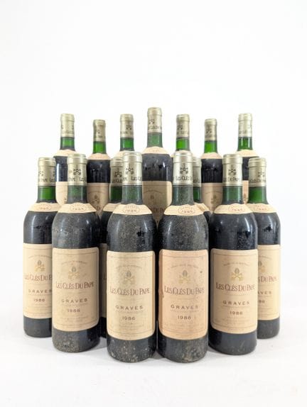 15 bouteilles Les Clés du Pape, Graves, 1986, étiq
