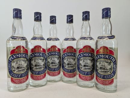 6 bouteilles Plymouth, Dry Gin, niveaux bas
