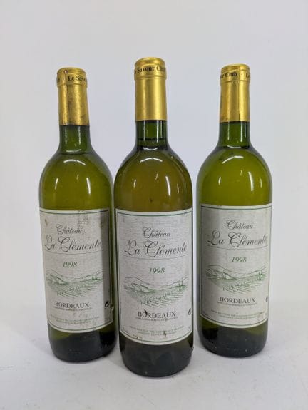 3 bouteilles Château la Clémente, Bordeaux, Blanc,